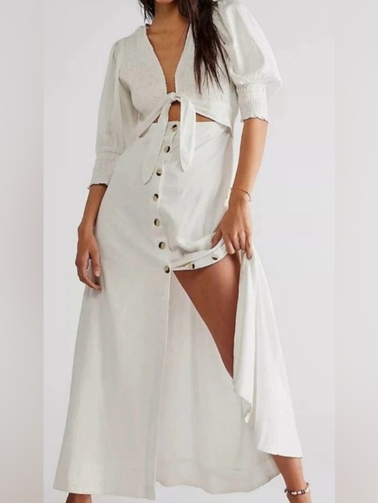 Free People Dresses & Skirts - Free People White Button-Front High-Low Maxi Skirt